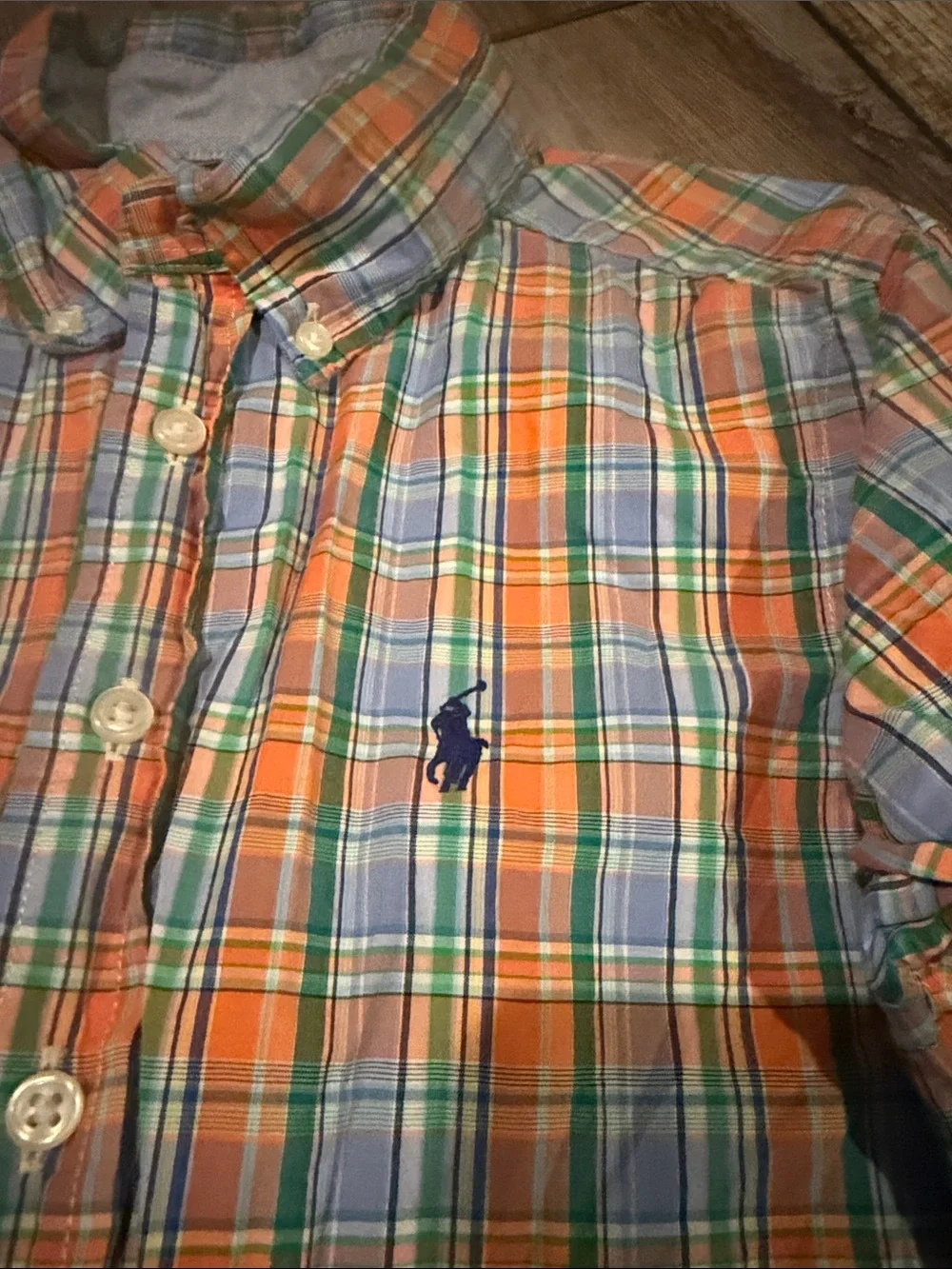 Boys Ralph Lauren Plaid Button-Down Shirt in Orange and Blue Size 8